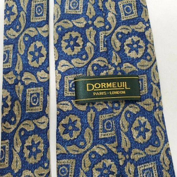 DORMEUIL PARIS LONDON SILK TIE BLUE TAN ABSTRACT - Picture 3 of 3